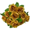 Decorative Flowers Rose Gold Flower Fall Artificial For Decoration Roses With Stems Bouquet Dining Table Centerpiece