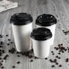 Disposable Cups Straws 50pcs Coffee Insulation Takeaway Double-layer Paper Cup With Lid (8oz 280ml) One-time