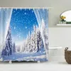 Cortinas de ducha Decoración de árboles de nieve de invierno tela impermeable para el paisaje natural de la cortina de baño puerta de baño grande de 240x180