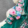 Lässige Kleider elegante Rosenblumenurlaubsrobe Frauen Frühlingssommer -Sommerständer langer Laternenhülle Schleiben Vestidos florale Druckkleidung