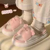 Slippers fofo desenho animado porco 2024 quarto de verão feminino Sapatos engraçados e moles de sola grossa linho