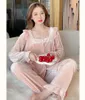 Hausbekleidung Square Halsband Velours Pyjamas Set Women Nighthear Nightkide