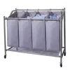 Laundry Bags Rolling Hamper Heavy-Duty 4-Bag Sorter Cart Organizer With Wheels Gray