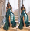 2023 Sexy Green foncé charmant sirène robes de bal Sweetheart Side Split Robes de soirée Overskirts avec dentelle de train détachable Appli6830142