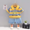 Kledingsets 2024 Zomerkleding voor kinderen Baby Boy 1 tot 5 jaar Cartoon Turn Down Collar T-shirts met korte mouwen en shorts Boys Outfit Set