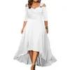 L5XL Summer Fashion Elegant Long Dress Plus Size Женская одежда Solid Halter с коротким рукавом нерегулярное повседневное капля 240321