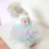 Dog Apparel Pretty Soft Texture Eye-catching Fluffy Hem Letter Printing Pet Puppy Birthday Tulle Dress Decorative