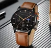 Goldenhour New Wisdom Design Men Watch Erkek Kol Saati Sport Leather Male Clock Leather Man Wrist Watch Relogio Masculino2715379