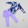 Swimwear Girl Two Pieces Suit 211 ans Enfants Enfants à manches longues Swirt 2022 Kid Flower Imprimer des maillots de bain Baby Bathing Full