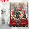 Duschvorhänge Frohe Weihnachten Hund 3D Badezimmer Vorhang Set Bad Matten Teppiche U-Form Matte Toilettendeckel Abdeckung Nicht-Schlupfteppich