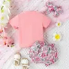 Ensembles de vêtements Tregren Baby Girls Shorts Baby Girls Set à manches courtes T-shirt Élastique lettres imprimées avec bande d'été à coiffure à bowknot