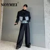 Noymei Two Denim Pieces Set Patchwork Mens Short Zipper Blazer Straight Wide Leg Casual Suit Pants Hösten 2024 Chic WA2922 240326