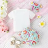 Ensembles de vêtements Tregren Baby Girls Shorts Baby Girls Set à manches courtes T-shirt Élastique lettres imprimées avec bande d'été à coiffure à bowknot