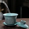 Tasses Saucers Céramique Gaiwan Porcelaine Office Thé tasse Tasse maison simple Glaze Glue Tureen Retro Bol avec couverture chinoise Ensemble