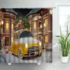 シャワーカーテンクリスマスツリー年の浴室の装飾都市冬の風景カーテンセットクリスマスポリエステル生地バス