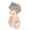 かつらヘアジョイ合成ヘアウィッグショートカーリーピクシーカット女性のための灰色の層状のかつらと前髪