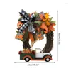 Fleurs décoratives pour créativité Halloween Pumpkin Truck Couronne d'automne Plaid Plaid Bowknot Sanging Farmhouse Rustic Thanksgiving