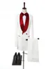 Ivory Men Costumes avec un collier rouge collier double poitrine 2 pièces combinaisons de mariage pour le marié côté ventilateur