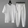 Men's Tracksuits 1 Set Attractive Men Outfit Summer Top Trouseres Pocket Loose Round Neck Male Pants Relaxied Fit