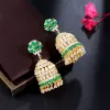 Ohrringe cwwzircons Neue indische trendige runde Form Gold plattiert mehrfarbig CZ Bell Long Ohrring für Frauen Luxus Dubai Braut Schmuck CZ343