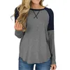 Kvinnors T -skjortor Kvinnor Casual Long Sleeve Round Neck Splicing Stripes Color Blues Leisure Top Ropa Para Mujer Toppar Casues Basicos