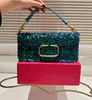 27cm V Baguette Bag Women Cross Body Bags Flap Messenger Purse Handbag Handmade Imitation Crystal Bead Sequin Embroidery Detachable Chain Top Quality Clutch