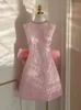 Robes décontractées en rose rose étincelante arrière arc léger luxe robe douce robe d'anniversaire soirée soirée à la mode mini 2024 printemps