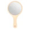 1st Portable Round Wood Mirror Vintage Hand Mirror Make Up Mirrors with Teck for Women Option för bärbar sminkspegel