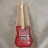 Guitare électrique rouge en métal de haute qualité, placage de transfert d'eau de ver à front et arrière du corps, bouclier transparent, en stock, livraison rapide, support pour la personnalisation