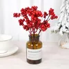 Decorative Flowers 5pc Artificial Berries Branch Plastic Fake Leaf Berry Red Plant For Year Christmas Decor Supplies