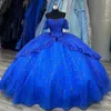 Królewska Niebieska Księżniczka Quinceanera Sukienki Współziartowa suknia balowa z barem na ramionach cekiny Vestido de Quinceanera Backless 15 Sukienka maskarady