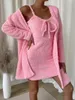 Work Dresses 2024 Design Women's Two Piece Plush Dress Overlay With Kimono Slim Fit Sexy Pink