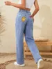Jeans pour femmes 2024 Summer High Taist Sunflower Imprimé pour les femmes Pantalon consécutif de denim décontracté xs-l