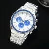 Designer Watch European brand fashionable solid steel strip three needle watch alloy business full function quartz chronograph