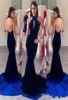 2017 New Sexy High Neck Neck Halter Keyhole Velvet Mermaid Prom Dreess Evening Dress Royal Blue Backless Long Party Dresses Pageant Fo3194657