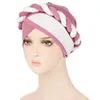 Etniska kläder Två ton kabel Braid Turban Cap Hat Hårhuven Huvudscarf Wrap Cover For Women Ladies