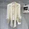 Женские блузки 2024 Весна французский стиль манжета для манжеты декоративная рубашка для женщин с шнурком-луком сплошные кнопки