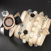 Wristwatches 5pcs Women's Watch Set Casual Fashion Pink Quartz Bracelet