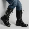 Boots Fashion Men Motorcycle Boots Cool Skull Combat Army Men Boots Punk Goth Biker Men Boots Leather Men Shoes High Top Casual Boot