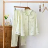 Ev Giyim Krep Seti ve Japon 2024 Kadınlar İki Pijama Tatlı Parça Sonbahar Bahar Pamuk Takım Taze Kol Pantolonlar Uzun