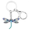 Keychains Ei Emalj Alloy Rhinestone Dragonfly Key Chain Ring Car Purse Bag charm smycken för kvinnor tjej tonårsdekoration gåva