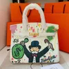 Кожаная дизайнерская сумка с высокой четкости домашняя сумка женская сумочка модная цветная телячья сумка с граффити