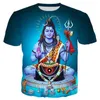 Indian Shiva God gedruckt kurzarm Modetrendy Runde Hals T-Shirt