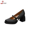 Dress Shoes Vintage Mary Janes High Heels For Women Fairy Chunky Heeled Pumps Black Satin Party 2024