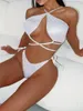 Frauen Badebekleidung glänzender weißer Bikini 2024 Mujer Frauen sexy Halfterkreuz Push Up Verband Micro Badeanzug Strand Urlaub Badeanzug Tanga