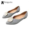 Casual schoenen rond metalen gesp breien flats vrouw comfortabele ballerina slip op puntige teen loafers stretch wevende vrouwen plus maat 40-43