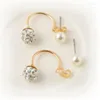 Stud Earrings Jewelry Fashion Cute Compact Pearl Ear Women Girl Double Ball Alloy Crystal Earring Chic Gift For Lady Free