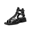 Sandals beautoday gladiator femme véritable cuir de vache solide noire croix-strap design plage dames chaussures mises à la main 33097