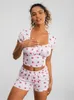 Vêtements maison Femmes Summer Loungewear Strawberry Imprimerie à manches courtes Col à manches et shorts Pyjama Sets SleepingWear