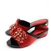 Dress Shoes High Quality Decoration With Rhinestone Ladies African Style Orange Color Woman Heels For Party